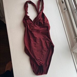 Anne Klein Burgundy Red Metallic One Piece Swimsuit